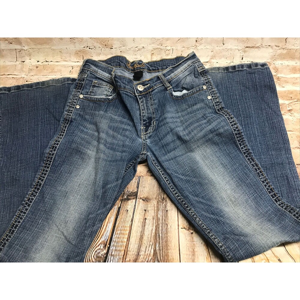 SouthPole Junior’s Women’s Jeans Bootcut Flare Sz 7 Juniors Embroidered Embel
